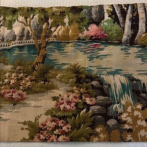 7 Vintage bark cloth valances  with Scenic Landscape very good vintage cond.